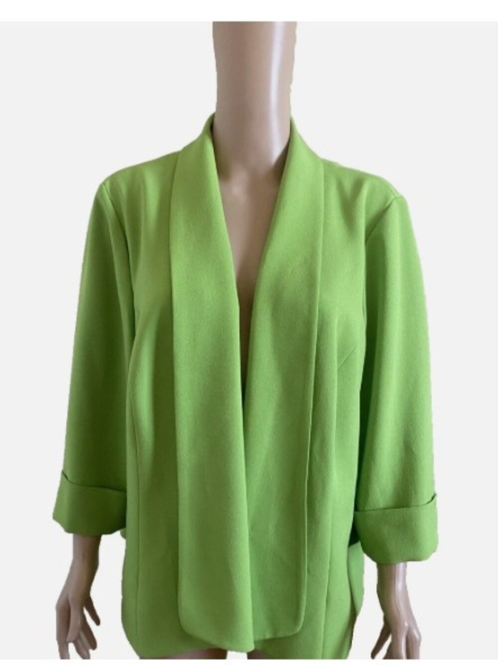 KASPER Green Open Front 3/4 Cuffed Sleeve Blazer Jacket Size 16W - Excellent